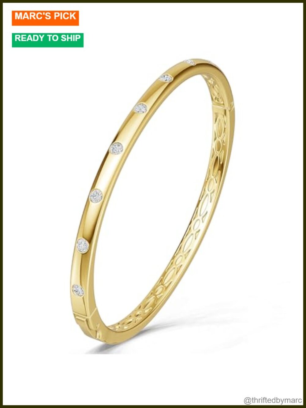 14K Gold Plated Bangle Bracelet Stackable CZ Non Tarnish